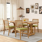 SoarFlash Kitchen French Dining Chairs Set of 4, Vintage Dining Chairs with Rattan Backrest, Wooden Framehouse Chairs for Living Room, Restaurant, Green