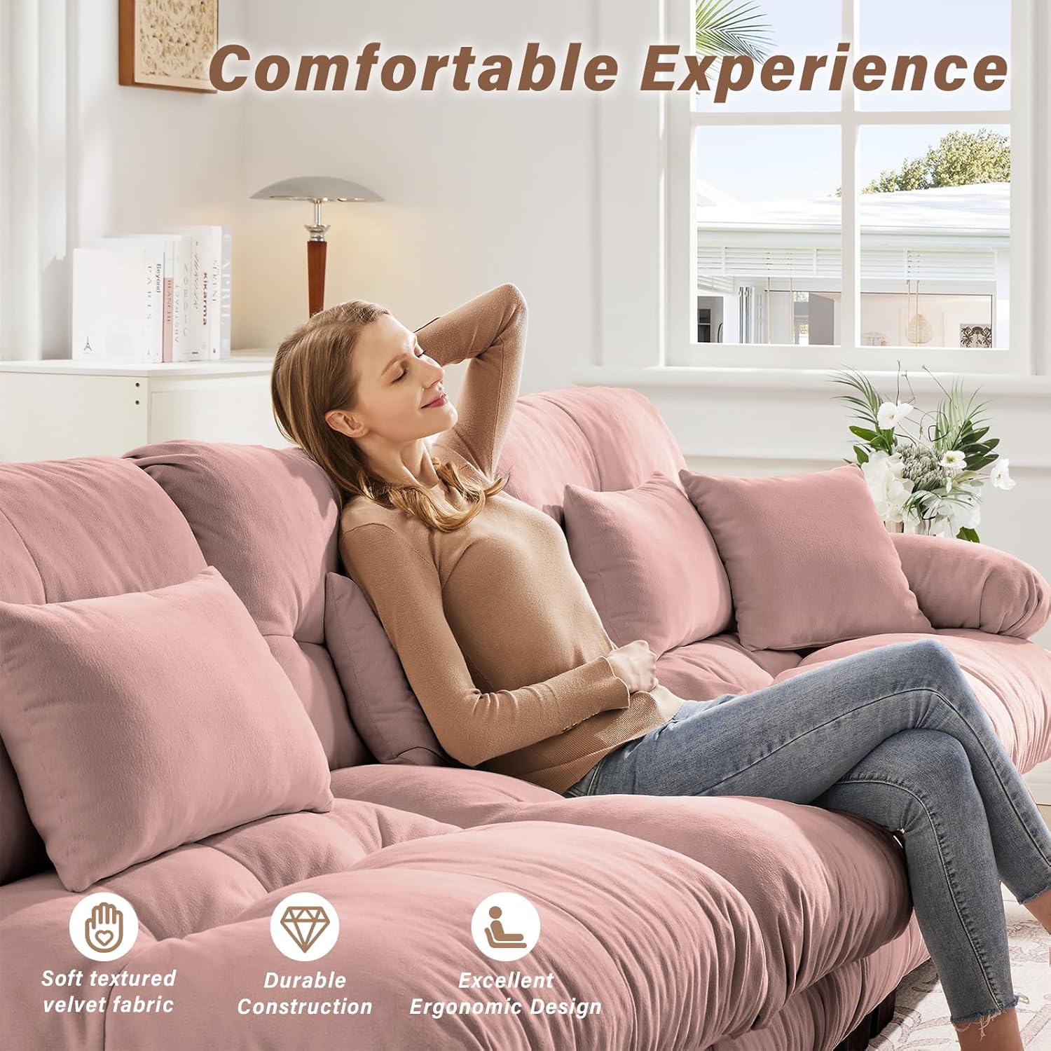 SoarFlash L Shaped Couches for Living Room, Small Sectional Sofa Set with Reversible Chaise, Modern Designed Sleeper Sofas and Modular Couch Function, Suitable for Small Spaces in Apartment, Pink