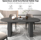 63"-79" Extendable Dining Table Set with 6 Beige Chairs, 7 Piece Oval Kitchen Dining Room Table Set for 6, Modern Space-Saving Expandable Large Dinner Tables Set with Double Pedestal Base,Black