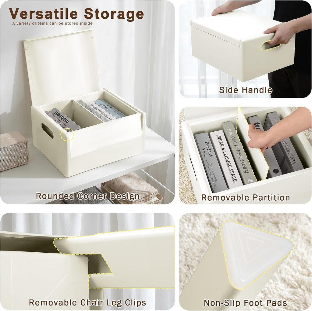 Modern Nightstand - Multifunctional Plastic Bedside Table with Storage Space, Side Table Easy Assembly for Bedroom, Dorm and Small Areas (14.2" D x 11.8" W x 15.78" H, Beige White)