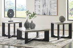 GTU Furniture Contemporary MDF Square 3-Piece Coffee Table Set, Cocktail Table with 2 Matching End Tables, Two-Tone Gray Finish for Living Room