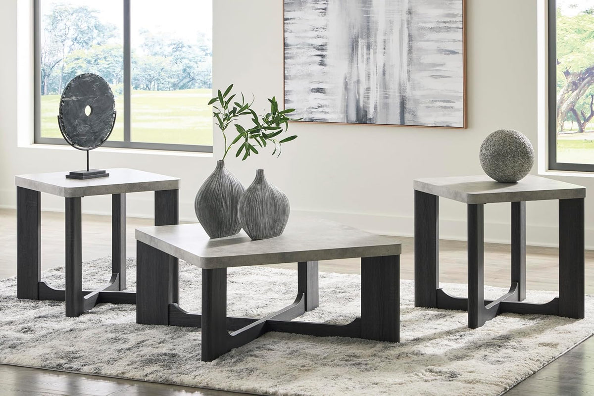 GTU Furniture Contemporary MDF Square 3-Piece Coffee Table Set, Cocktail Table with 2 Matching End Tables, Two-Tone Gray Finish for Living Room