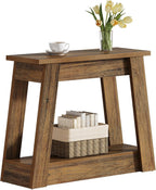 Tribesigns Wood End Table, Small Side Table with 2 Storage Shelves, Rustic Accent Narrow Nightstand for Living Room, Bedroom (1, Rustic Brown)