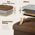 Storage Ottoman Cube, 17" High Folding Linen Foot Rest for Bedroom, Brown | Small Ottoman with Storage for Dorm with Thicker Foam Padded Seat. Foot Stools Ottoman with Side Pocket & Handles, 17x13x13in