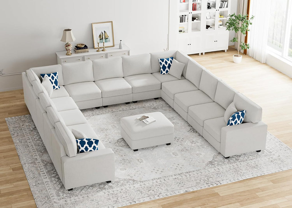 Legend Vansen Oversized Modular Sectional Sofa,U/L‑Shaped Reversible Couch with Ottoman,Deep Seat Plush Polyester Sofa for Living Room,14‑Seater,Cream