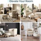 LINSY Accent Chair with Ottoman, Modern Barrel Chair Small Armchair Reading Chair with Footrest, Comfy Round Arms Chair for Living Room Bedroom Reading Room, Velvet, Cream