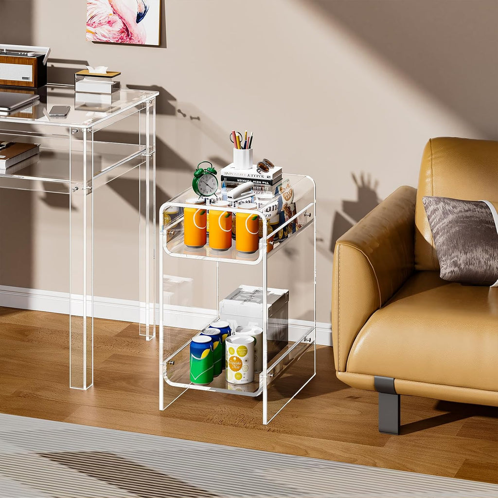 Clear Acrylic Side Table, Narrow Nightstand Bedside Table for Bedroom, Skinny Small End Table (Clear Wide, 11.8'' x 15.7'' x 21.7")