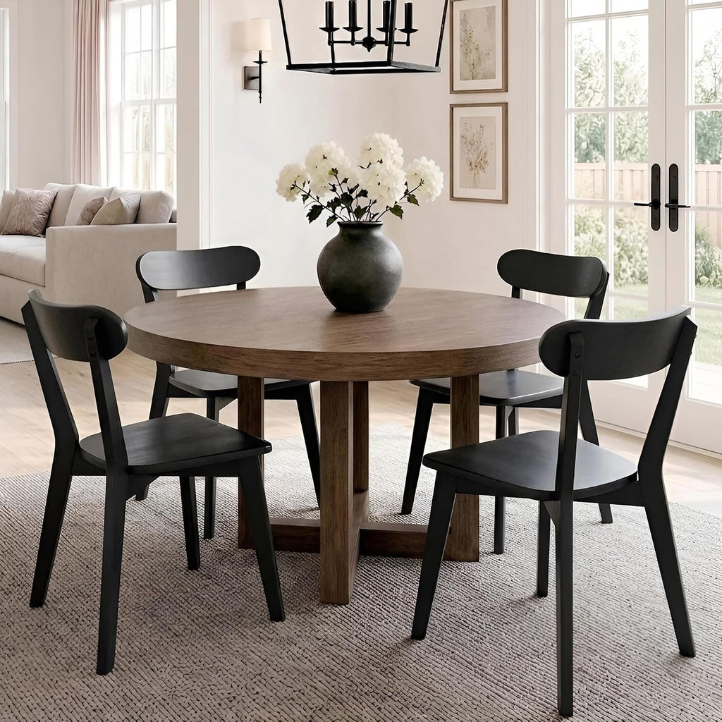HNY Farmhouse Solid Wood Dining Chairs Set of 4, Mid Century Modern Armless Kitchen & Dining Room Chairs with Curved Back, 300 LBS Capacity, Black for Home, Apartment