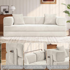 MoonSpeak 78.8'' Futon Sofa Bed, Couches for Living Room | Corduroy Convertible Futon Sofa Bed with Storage Pocket, Modular Sleeper Couch in a Box, No Assembly (White)