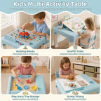 GITAWUSA Kids Table and Chair Set, Tilt Double-Sided, Storage, Grayish Blue | Height Adjustable Graffiti & Blocks Desktop, Toddler Activity Table for Age 3+ , Children Table for Playroom, Daycare, Home