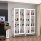 Polup Glass Display Cabinet with Glass Doors, White Curio Cabinet with 3 Side Tempered Glass, 66" Tall Bookcase Display Case for Collectibles, Metal Storage Cabinet for Living Room, Assemble Required