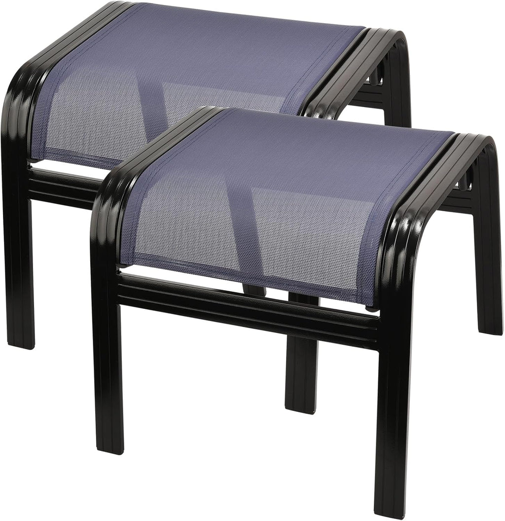 Deiguifei Outdoor Footstools Patio Ottoman All Weather Aluminum Indoor Outdoor Small Seat Foot Rest 2 Set Navy Blue