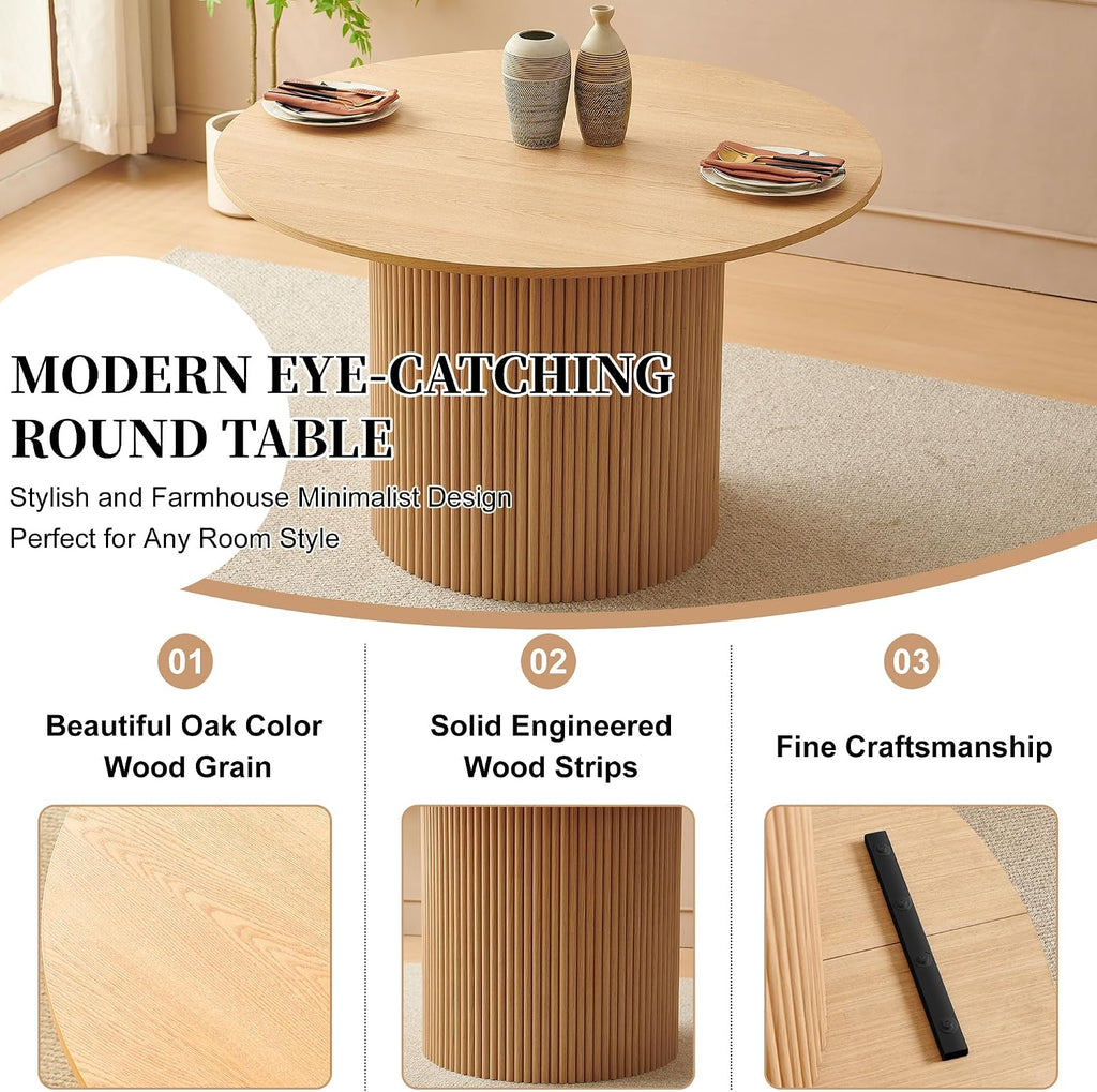 Homedot Modern Round Dining Table Set for 4 with Chairs, 47.24" Oak Wooden Kitchen Table with 4 Seated Dining Room Chairs, 5-Piece Kitchen Dining Table Chairs Set for Apartment,Living Room