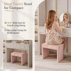 LUE BONA Modern Grid Tufted Vanity Bench Stool, 4.33'' Thick Chenille Upholstered Ottoman Footstool for Makeup Room, Bedroom & Living Room, 200lbs Capacity, Pink
