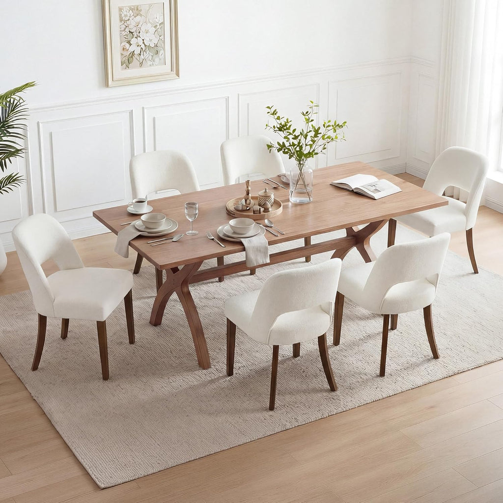 KISLOT Upholstered Dining Chairs Set of 2, Modern Armless Kitchen Chairs with Solid Wood Legs, Boucle Fabric, Sturdy Spring Structure, Comfortable Padded Dining Room Chairs, Cream