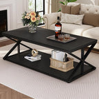 Launica Modern Coffee Table with Storage, Farmhouse Living Room Table, Minimalist Rectangle Center Table, Industrial Vintage Wood Tea Table, 47 Inch, Black Oak