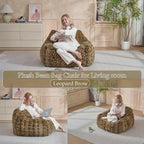 Giant Bean Bag Chair,Oversized Plush Comfy Bean Bag Sofa for Adults and Kids,Ultra Soft Living Room Bedroom Game Room Bean Bags with Armrests-Leopard Brown