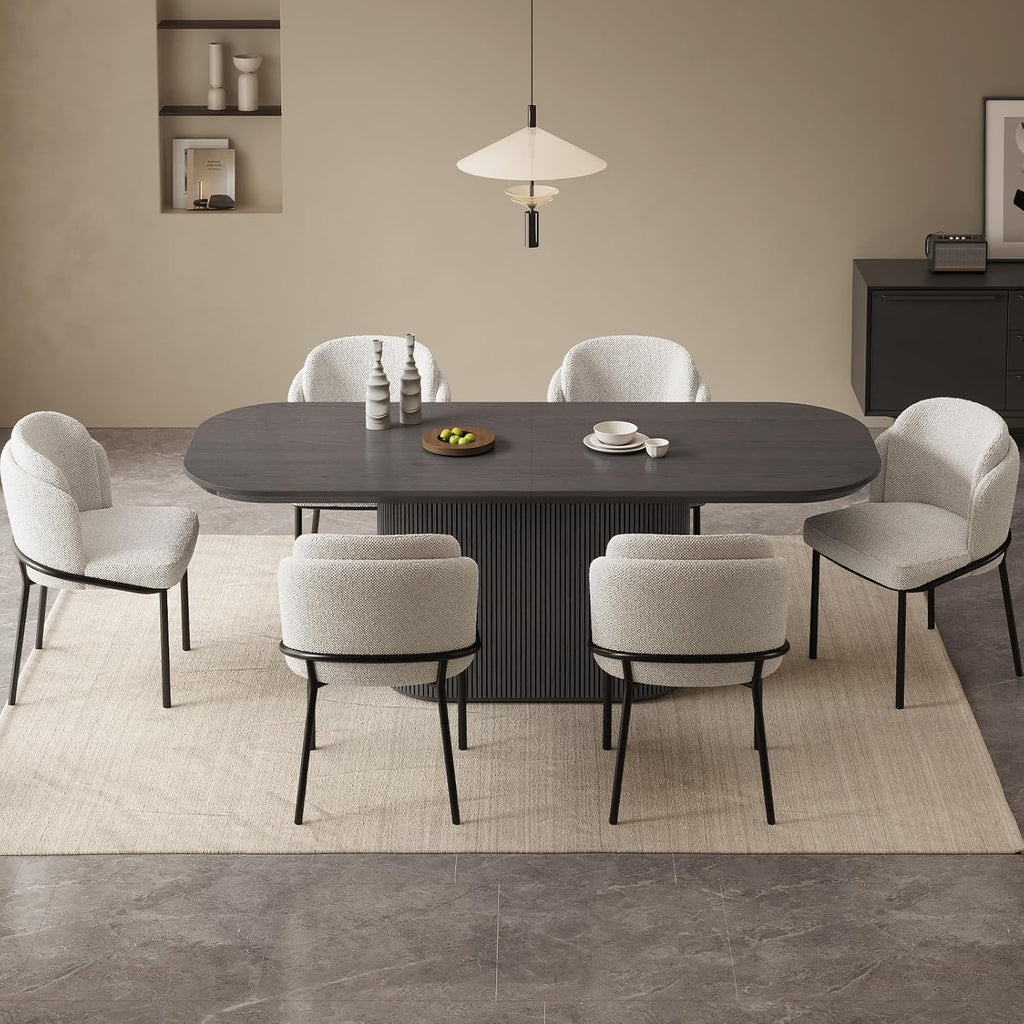 86.61" Oval Modern Dining Table Set for 6, Dining Room Tables with 6 Chairs for Kitchen, Living Room, 7 Piece Kitchen Tables 6 Seaters Dinner Table Set, Black