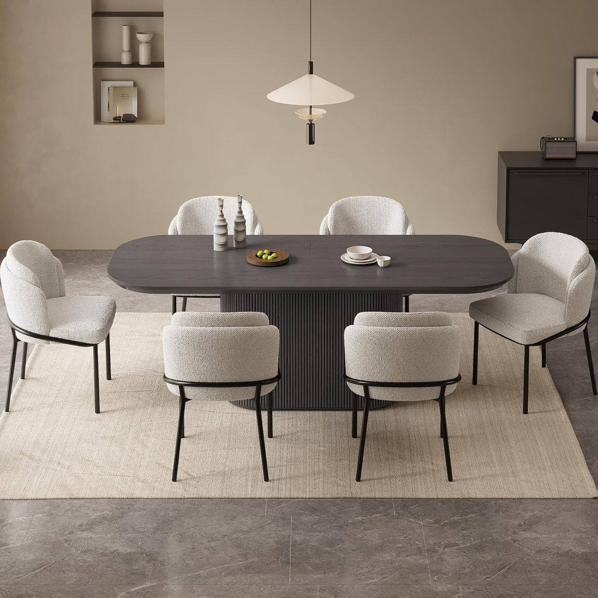 86.61" Oval Modern Dining Table Set for 6, Dining Room Tables with 6 Chairs for Kitchen, Living Room, 7 Piece Kitchen Tables 6 Seaters Dinner Table Set, Black