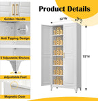 SteeLoong 75”Metal Pantry Storage Cabinet with Doors & 5 Adjustable Shelves | Kitchen Pantry Cabinet,White Kitchen Cabinet with 2 Gold Handles,Tall Cabinet for Livingroom,Pantry, Bathroom,Kitchen,Garage