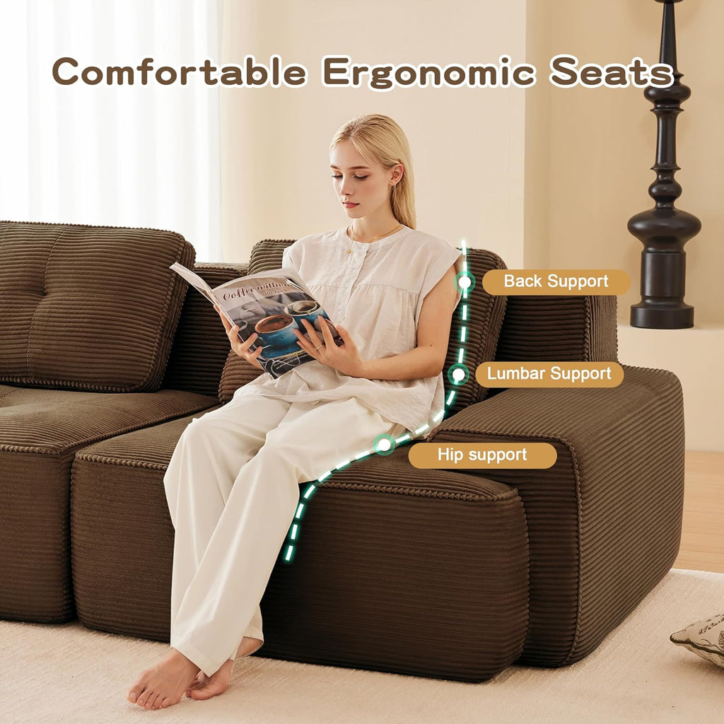 Oversized Modular Sectional Sofa, Modern V Shaped Corner Couch with Ottoman, Comfy 5 Seater Cloud Sleeper Sofa with Deep Seat, Customizable Layout Couches for Living Room, Apartment, Brown