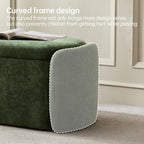 VKNOW Storage Bench, Upholstered Storage Ottoman Bench with Hinge, Green | Ottoman Bench with Large Capacity, Curved Frame, Soft Fabric, Storage Bench for Bedroom, Living Room, Entryway, Window