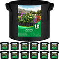 12-Pack 15 Gallon Thickened Non-Woven Grow Bags, Aeration Fabric Pots with Handles（Black）