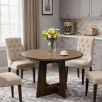 Round Dining Table for 4, 43.3" Kitchen Table for Dining Room, Circle Farmhouse Kitchen Table, Wood Dinner Table for Kitchen, Living Room, Apartment, Walnut Brown
