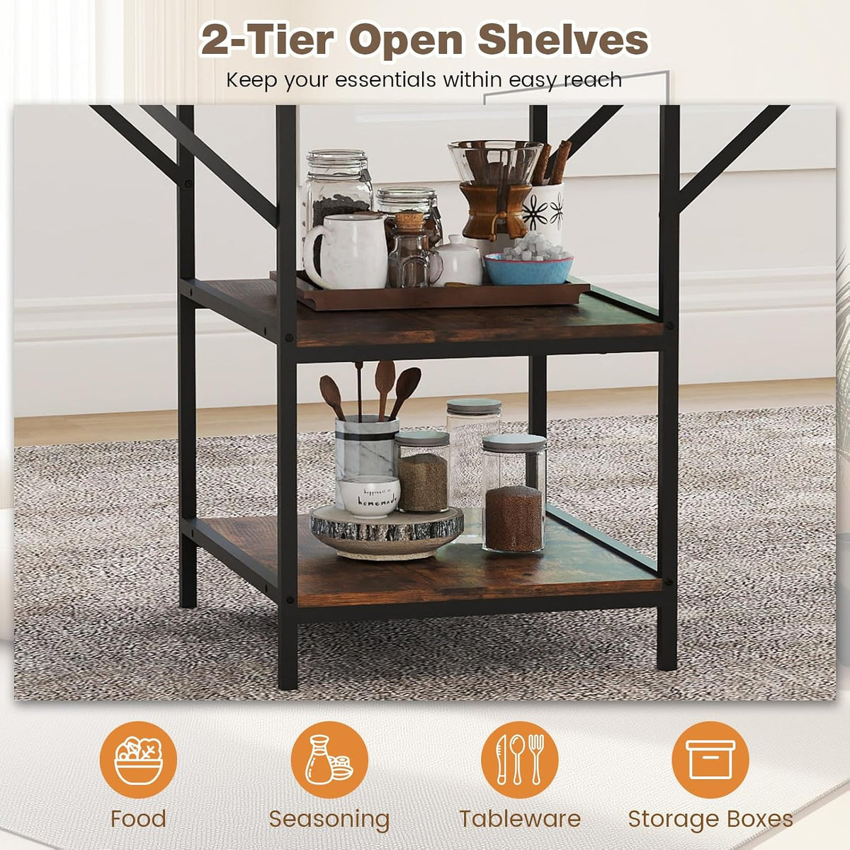 Giantex 47-inches Dining Table for 4-6, Rectangular Kitchen Table with 2 Open Storage Shelves & Sturdy Metal Legs, Farmhouse Dinette Table for Dinner, Dining Room, Living Room, Rustic Brown