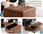 Grepatio 35.5" Large Square Storage Ottoman, Lift Top Ottoman Square Bench with Storage, Tufted Upholstered Ottomans, Ottomans Coffee Tables for Living Room, Bedroom (Brown)