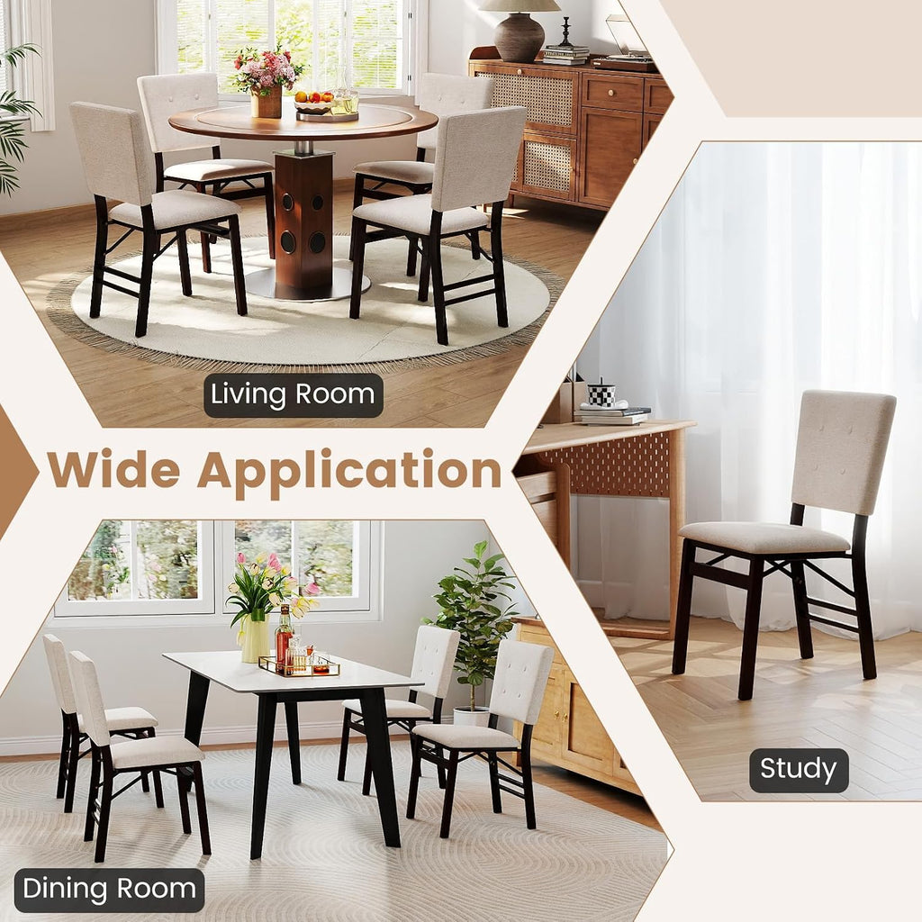 Giantex Folding Dining Chairs Set of 2, Armless Kitchen Chair w/Padded Seat & Tilt Backrest, Rubber Wood Legs, Upholstered Accent Side Chairs for Dining Room, Living Room, Restaurant