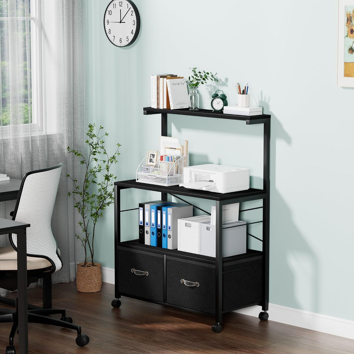 VECELO Mobile Filing Cabinet on Lockable Wheels,Under Desk Organizer with Hanging File Folder Organizer,Beside Under Desk for Office Home,No Bend Over, Fits Letter Size, Black