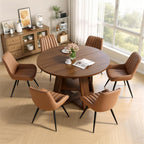 Extendable Round Dining Table Set for 4-6, 5-Piece Oval Kitchen Table with Hidden Storage, Wooden Dining Table Set with Upholstered Chairs for Small Spaces, Apartment