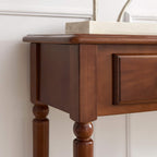 Leick Home Coastal Console Table, Solid Wood, with Drawer and Shelf, for Entryways, Hallways, and Living Rooms, Pecan Brown, 20027-PC