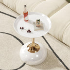 Small White Round Side Table with Gold Pedestal Base - Modern Chic Accent End Table for Living Room, Bedroom & Office Spaces