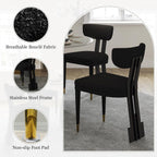 Black and Gold Dining Chairs Set of 4, Mid Century Upholstered Dining Room Chairs with Curved Backrest and Stainless Steel Legs, Luxury Modern Boucle Dining Chairs for Kitchen, Living Room