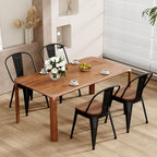 18 Inch Metal Dining Chairs Set of 4 Farmhouse Kitchen Chairs with Wooden Seat and Metal Backrest Stackable Black Dining Room Seating