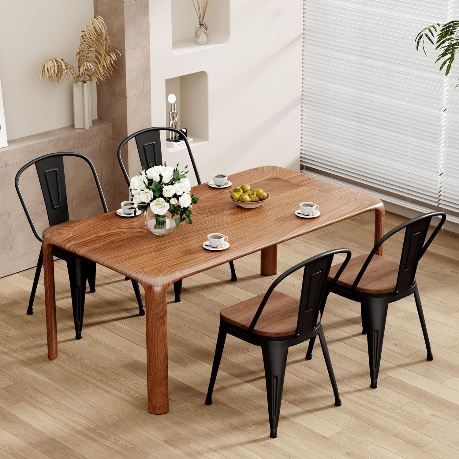 18 Inch Metal Dining Chairs Set of 4 Farmhouse Kitchen Chairs with Wooden Seat and Metal Backrest Stackable Black Dining Room Seating