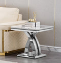 Marble End Table Modern Square Silver Living Room Table Sofa Side Table with Mirrored X-Shape Stainless Steel Base, Luxury White Faux Marble Small Bed Side Corner Table for Living Room Bedroom