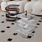 S-Shaped Acrylic End Table, 3 Tier Magazine Holder, Multipurpose Acrylic Side Table & Nightstand for Bedroom Living Room, Modern Furniture Organizer (Brown)