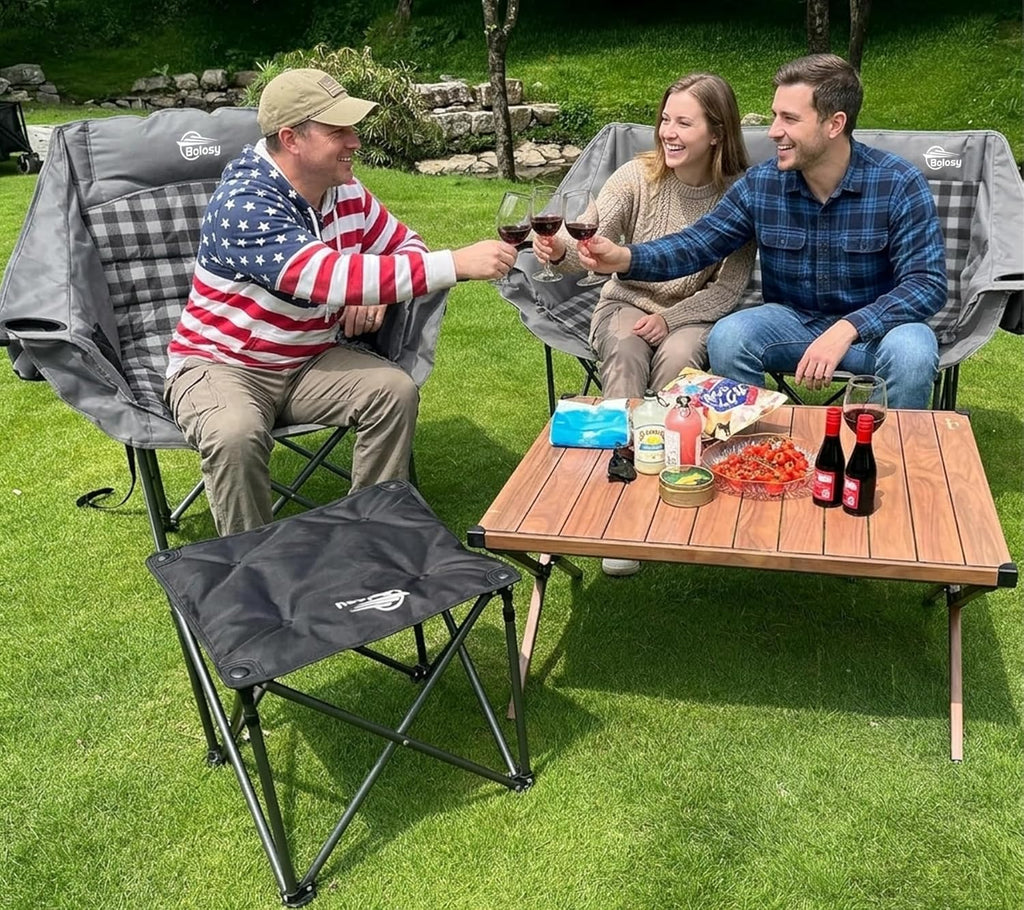 Bolosy Double Camping Chair Oversized Loveseat Heavy Duty 2 Person Camp Chair with Cup Holder Lawn ChairDuo Chair for Camping, Beach, Lawn, Picnics, Fishing, Sports,Supports 650 LBS, Grey