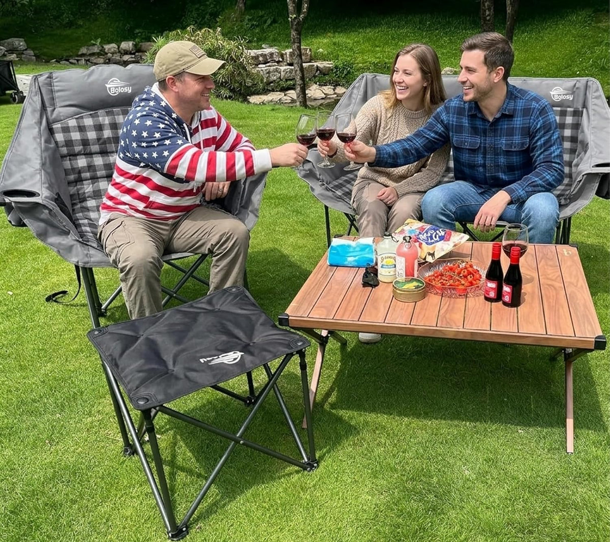 Bolosy Double Camping Chair Oversized Loveseat Heavy Duty 2 Person Camp Chair with Cup Holder Lawn ChairDuo Chair for Camping, Beach, Lawn, Picnics, Fishing, Sports,Supports 650 LBS, Grey
