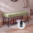 Thick Cushioned Shoe Bench, Entryway Bench with Metal Shoe Rack, Upholstered Tufted Ottoman Bench for Bedroom, End of Bed Bench, Farmhouse Style Storage Bench for Hallway, Living Room, Beige