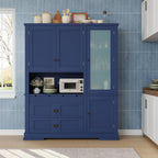 Merax 63 inch Kitchen Pantry Storage Cabinet, Freestanding Buffet Cabinet with Hutch, Drawers, Adjustable Shelves & Microwave Spot, for Dining Room, Kitchen, Blue
