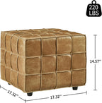 Art Leon Tufted Square Ottoman Leather Footstool Foot Rest Light Brown | Biscuit Tuftinghigh-Density Foamsolid Wood Frame Non-Slip Feet Footrest Extra Seat Seat Living Room Furniture
