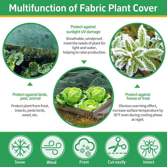 Plant Covers Freeze Protection, 10x50ft Green Frost Blanket for Winter, 1.23 oz/yd² Fabric, Premium Frost Protection Cover, Breathable Garden Row Covers for Outdoor Plants
