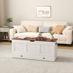 HOMEFORT 44.3" Storage Chest with 2 Drawers, Retro Wooden Storage Trunk with 2 Safety Hinges,Large Shoe Bench with Storage for Entryway, Storage Bench for Bedroom, Living Room, White and Brown