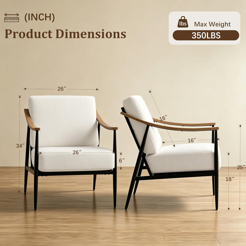 RNKSFX Modern Accent Chair for Living Room Bedroom Mid Century Arm Chair Upholstered Office Accent Chair Comfy Waiting Room Chair with Metal Frame, Cream White