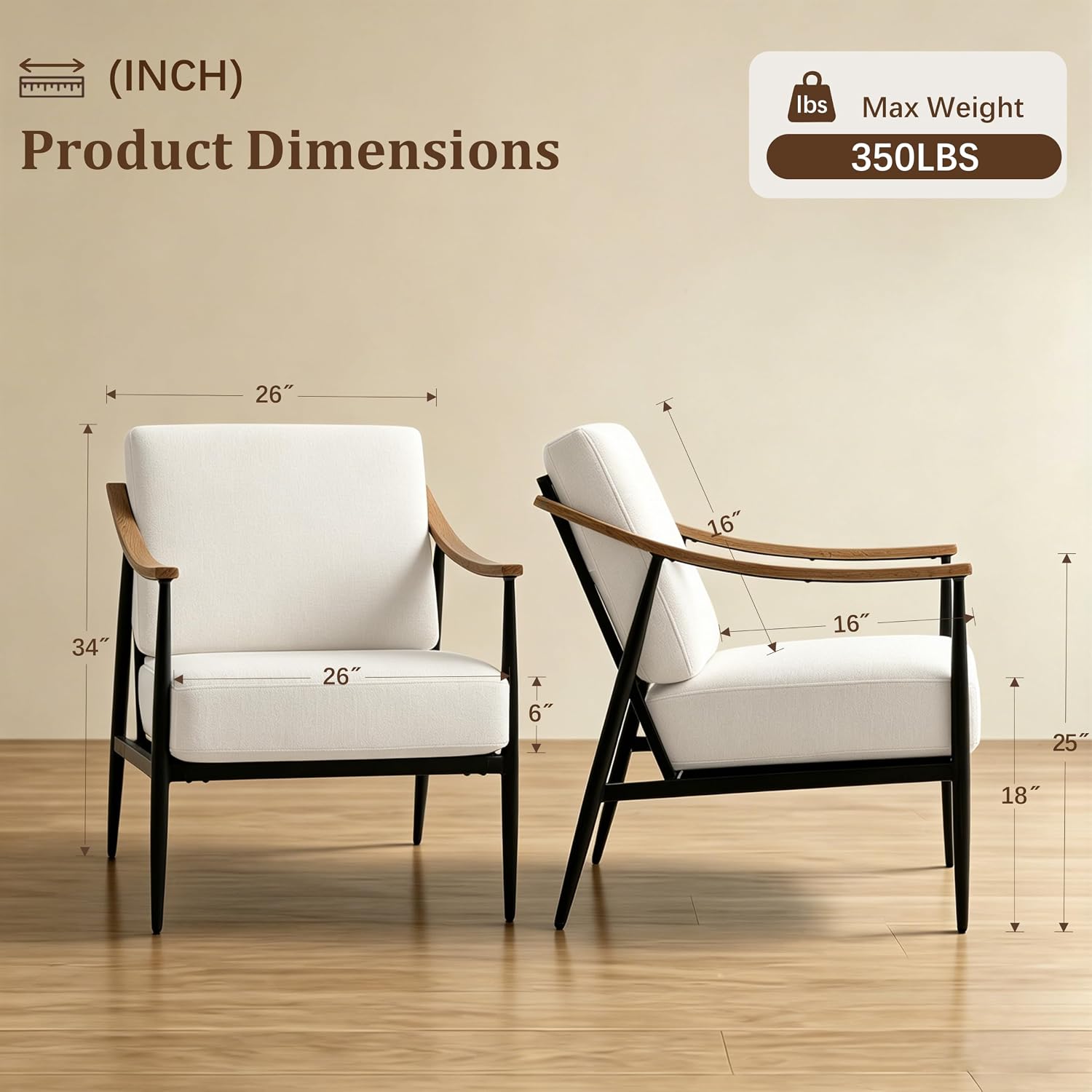 RNKSFX Modern Accent Chair for Living Room Bedroom Mid Century Arm Chair Upholstered Office Accent Chair Comfy Waiting Room Chair with Metal Frame, Cream White
