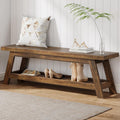 Tribesigns 55" Large Wood Entryway Bench with Shoe Storage, 2-Tier Rustic Brown Narrow Hallway Foyer Seating Bench with Open Shelves for Entryway, Bedroom, Mudroom